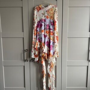 Free People Mesh Main Event Maxi Top Colorful Ruffle Trims Fitted Ruched details